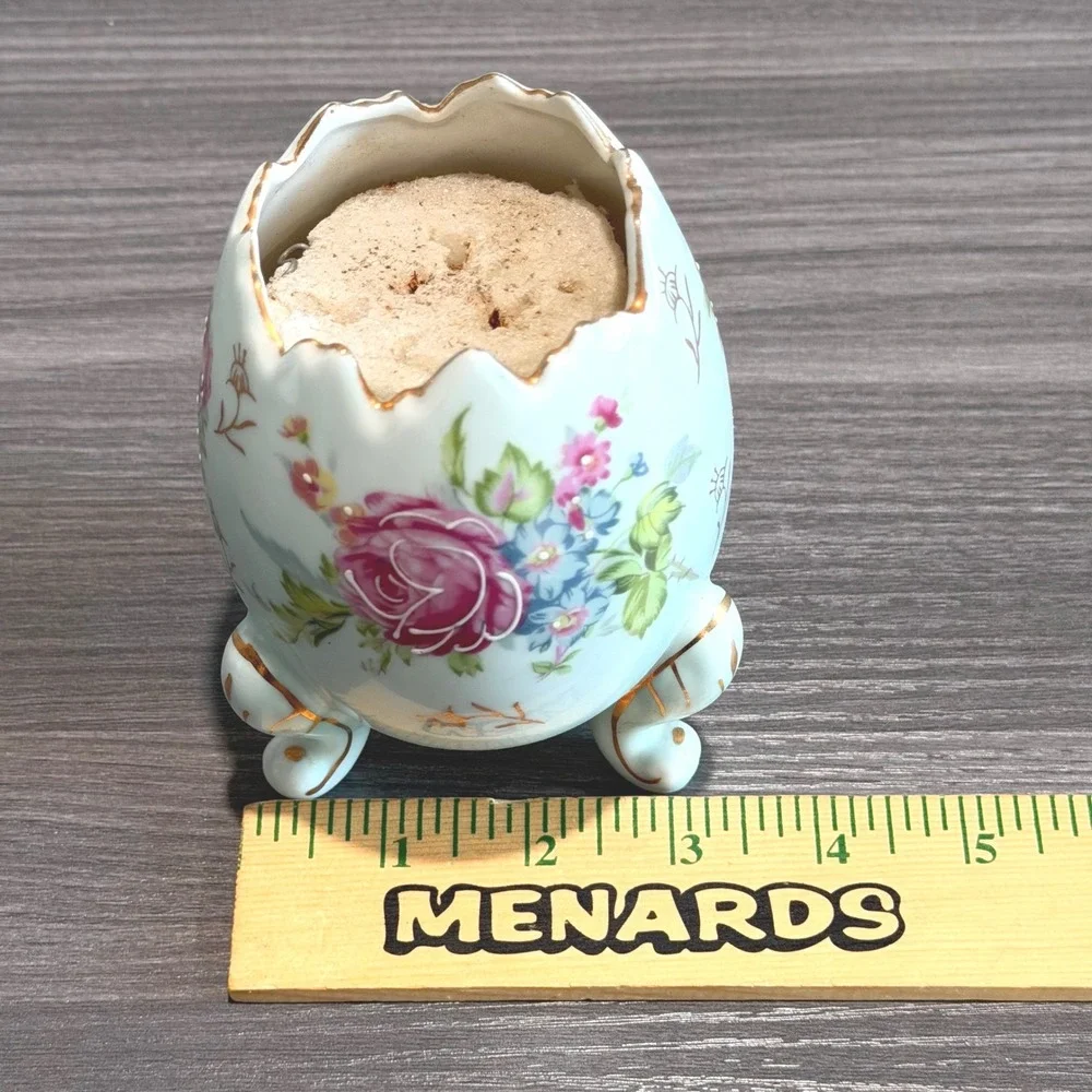 Vtg NAPCO National Potteries Footed Egg Planter Rose Floral Porcelain Vase Japan
